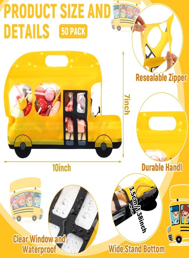 Watersay 50 Pcs Back to School Bus Goodie Bags Yellow School Bus Resealable Gift Bag Thank You Teacher Appreciation Driver Gifts Plastic Treat Candy Bag with Handle for Birthday Party - Image 2
